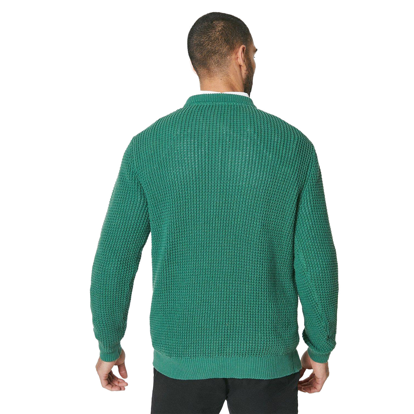 Khaki Green - Back - Maine Mens Moss Stitch Crew Neck Jumper