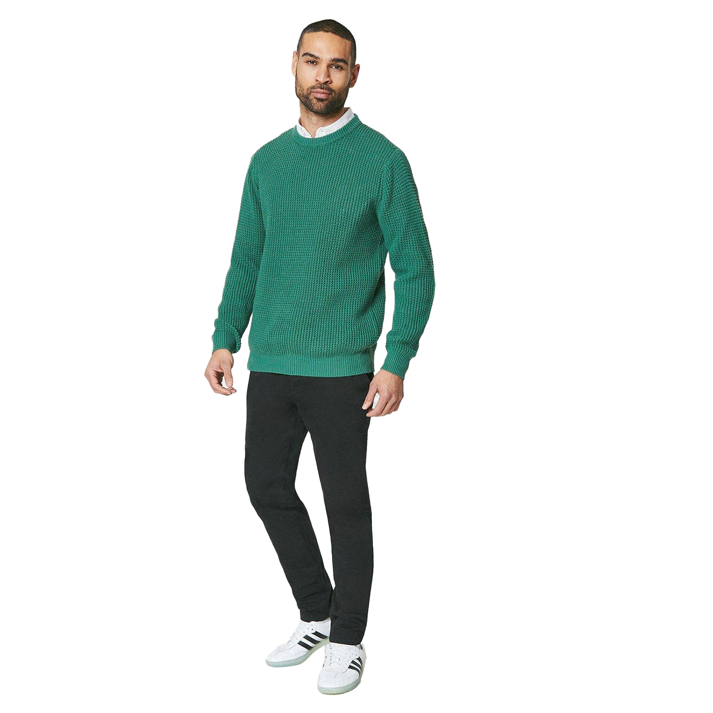 Khaki Green - Lifestyle - Maine Mens Moss Stitch Crew Neck Jumper