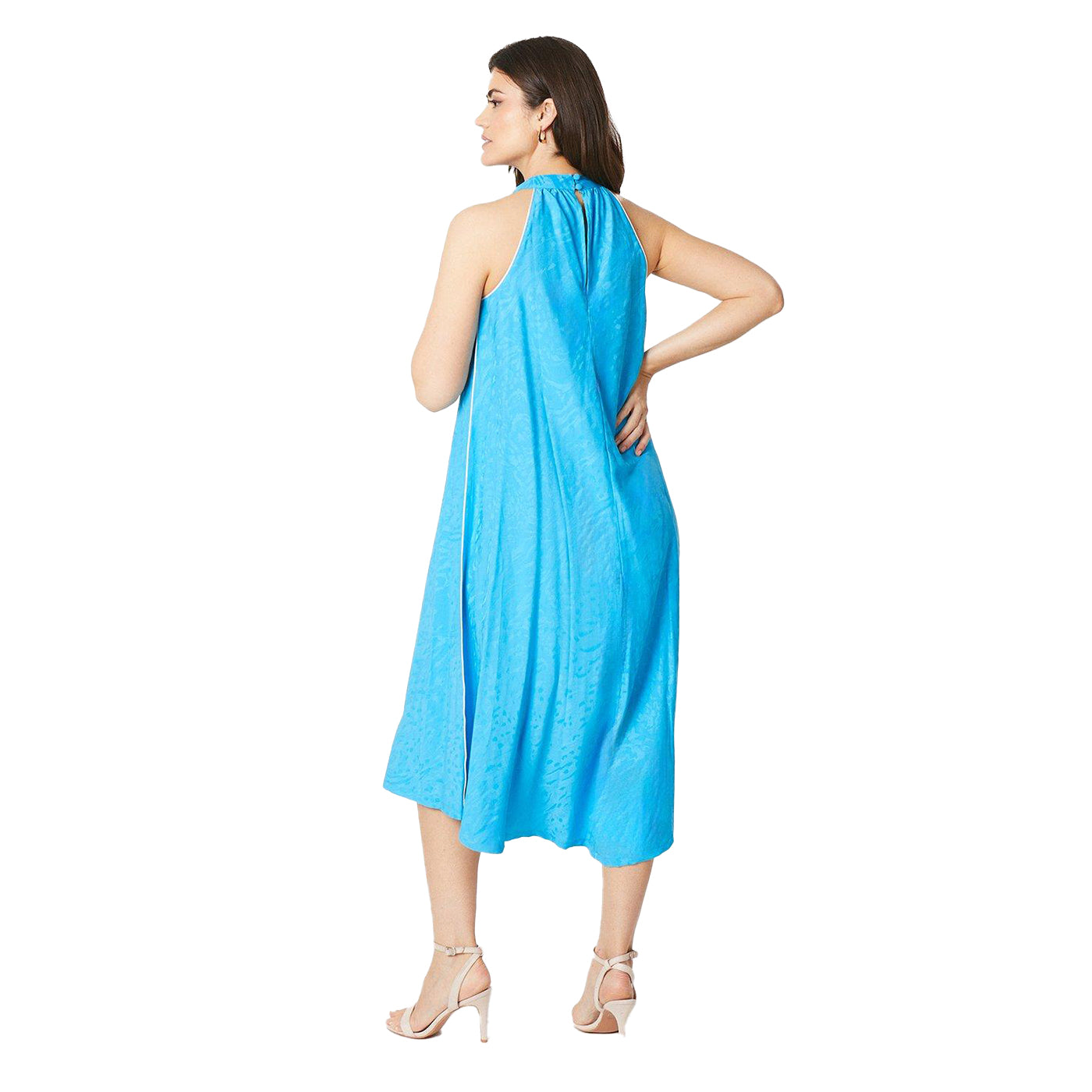 Blue - Back - Principles Womens-Ladies Jacquard Halter Neck Midi Dress