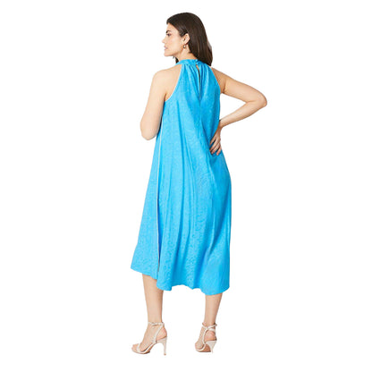 Blue - Back - Principles Womens-Ladies Jacquard Halter Neck Midi Dress