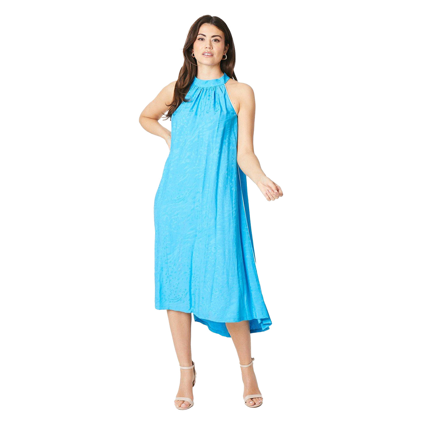 Blue - Front - Principles Womens-Ladies Jacquard Halter Neck Midi Dress