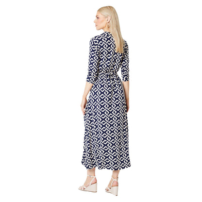 Navy - Back - Principles Womens-Ladies Collared Jersey Wrap Dress