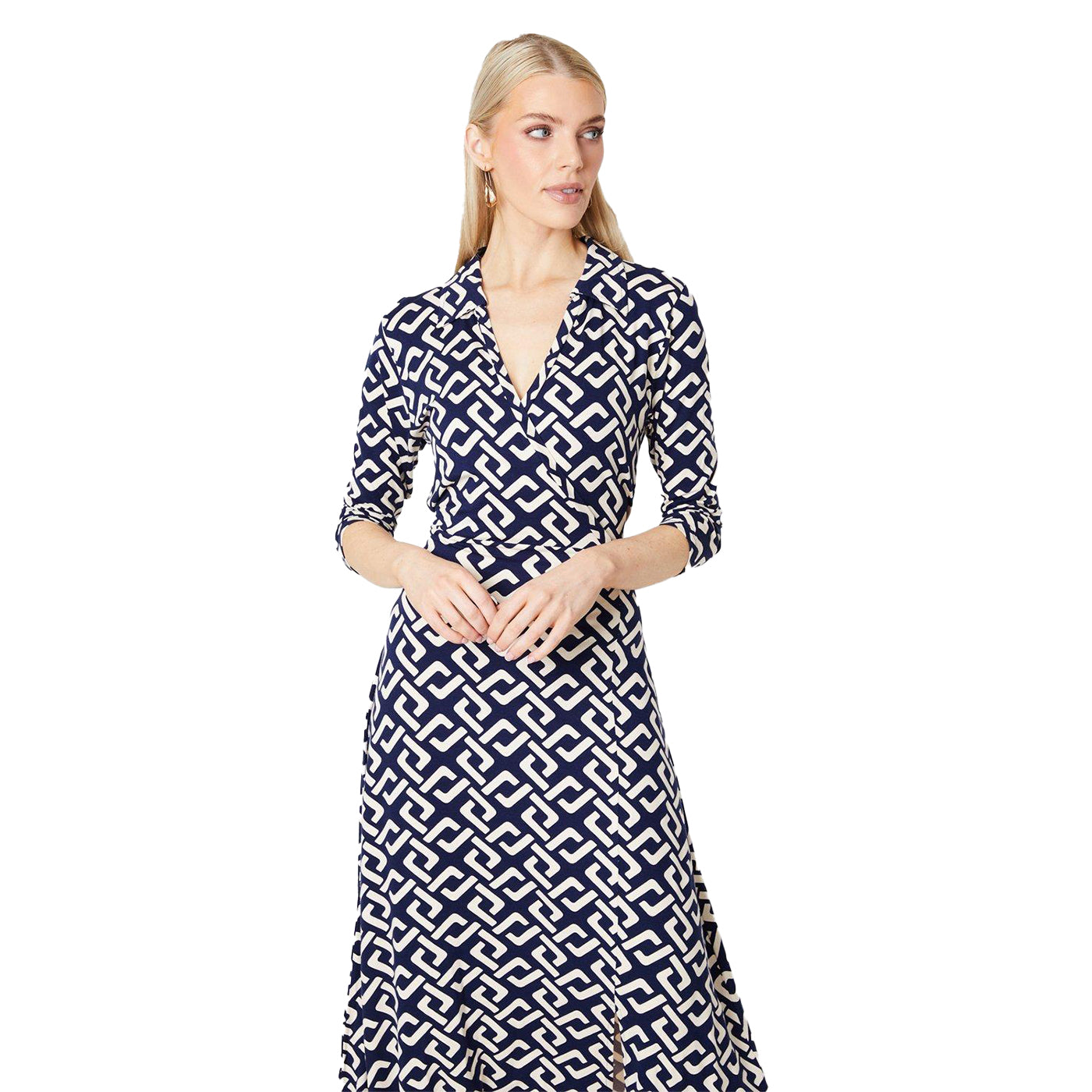 Navy - Side - Principles Womens-Ladies Collared Jersey Wrap Dress