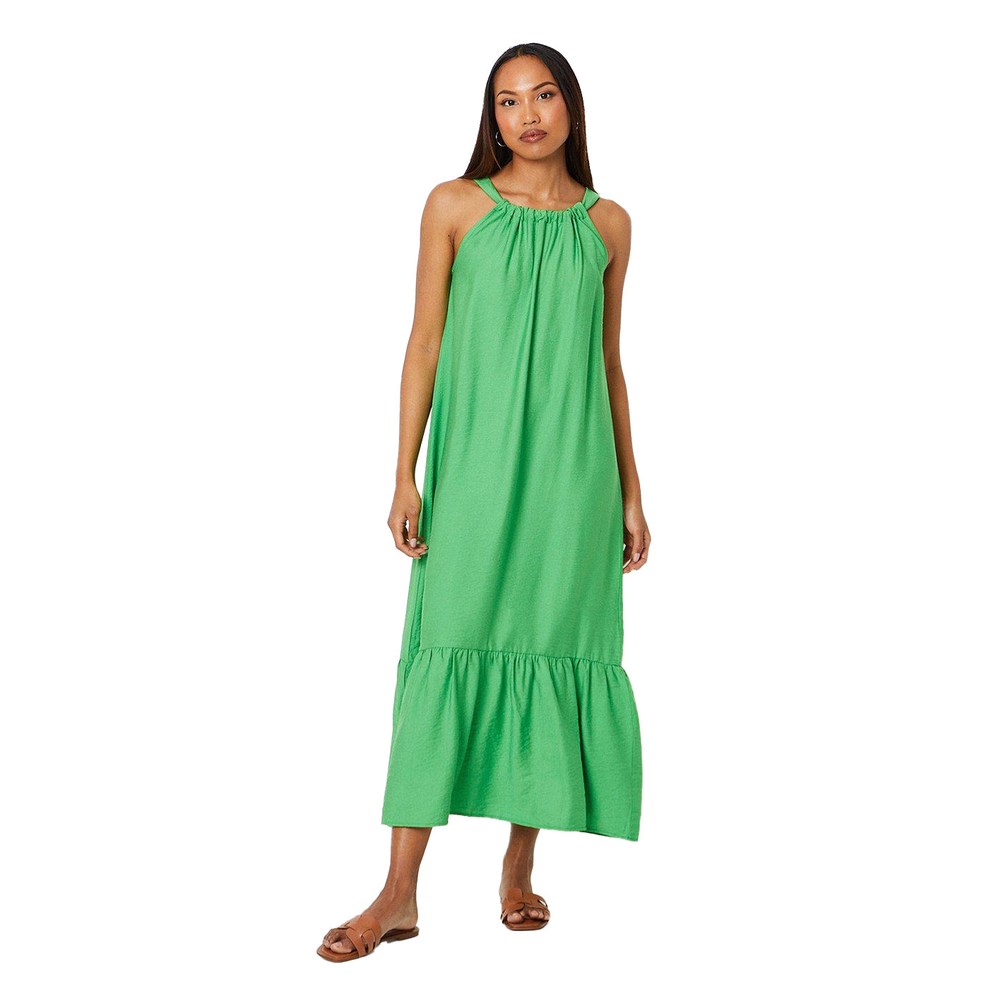 Green - Front - Principles Womens-Ladies Tiered Halter Neck Midi Dress
