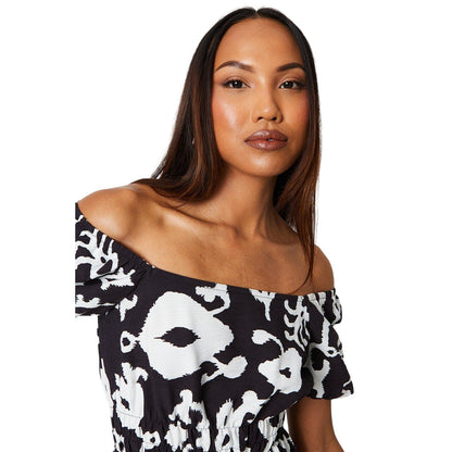 White-Black - Side - Principles Womens-Ladies Monochrome Shirred Waist Midi Dress