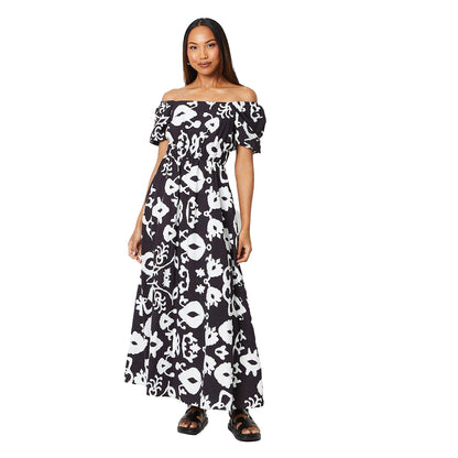 White-Black - Front - Principles Womens-Ladies Monochrome Shirred Waist Midi Dress