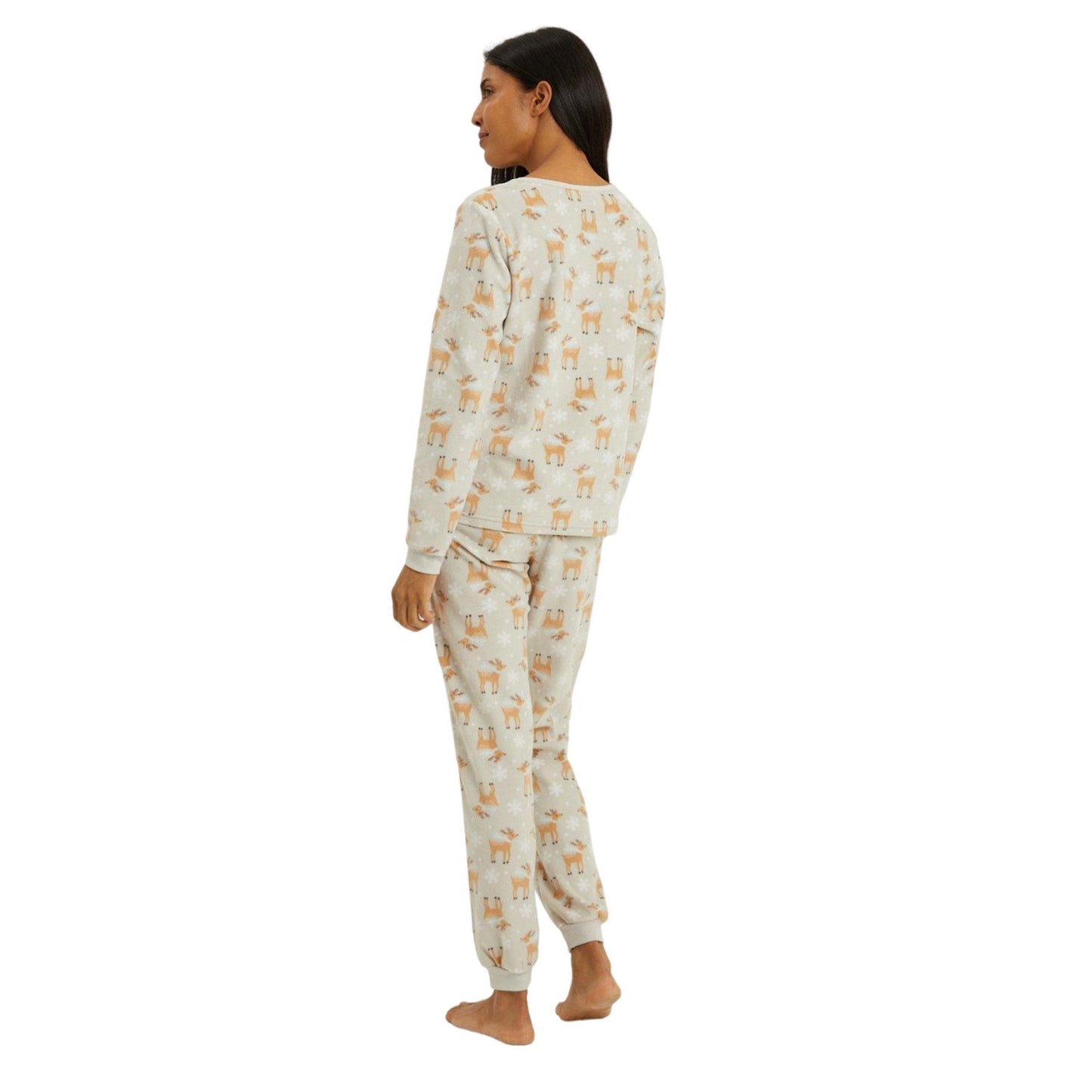 Grey - Back - Debenhams Womens-Ladies Reindeer Fleece All-Over Print Long Pyjama Set