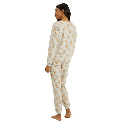 Grey - Back - Debenhams Womens-Ladies Reindeer Fleece All-Over Print Long Pyjama Set