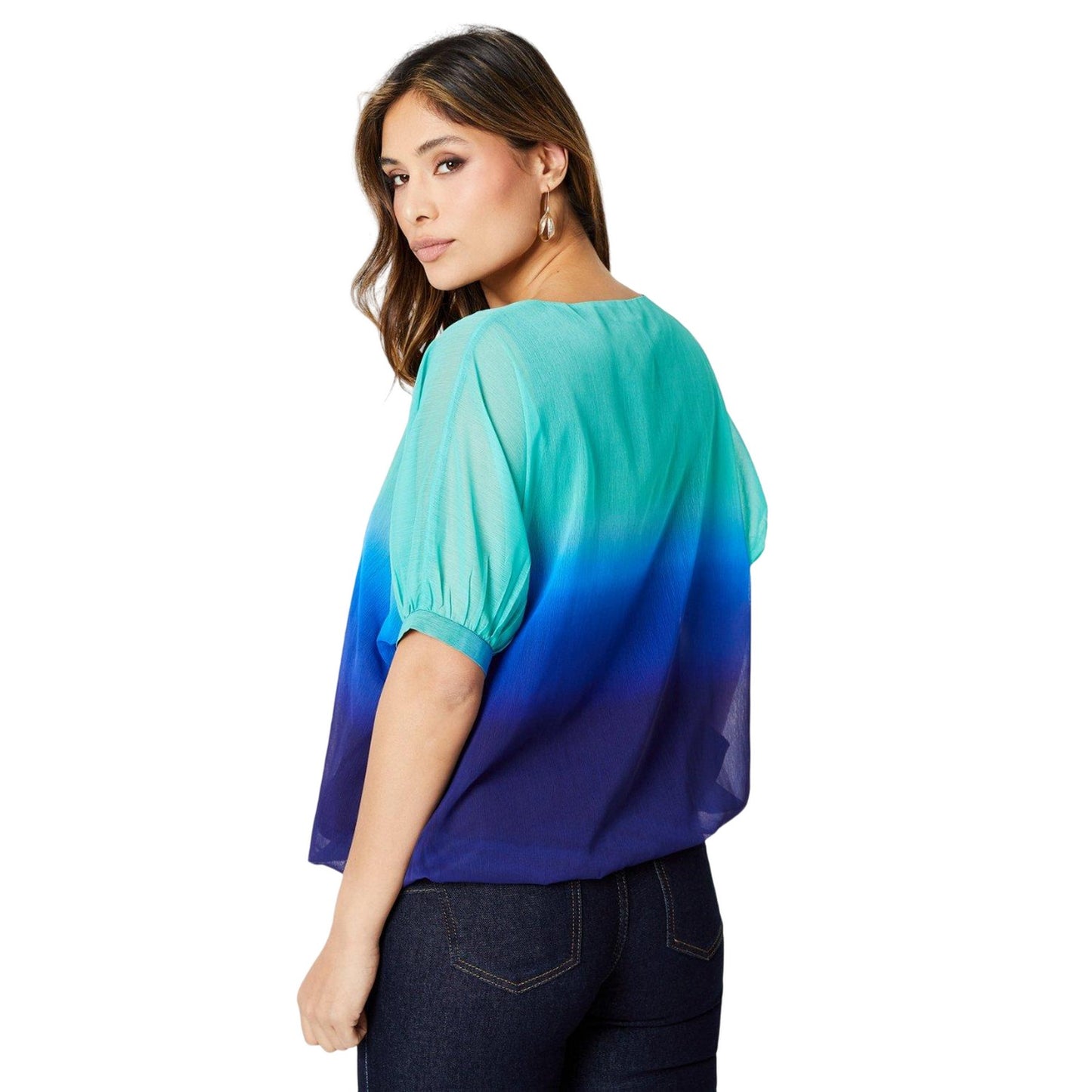 Aqua - Back - Principles Womens-Ladies Ombre Bubble Hem Top