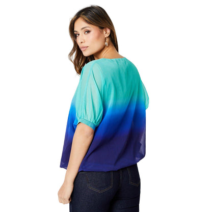 Aqua - Back - Principles Womens-Ladies Ombre Bubble Hem Top