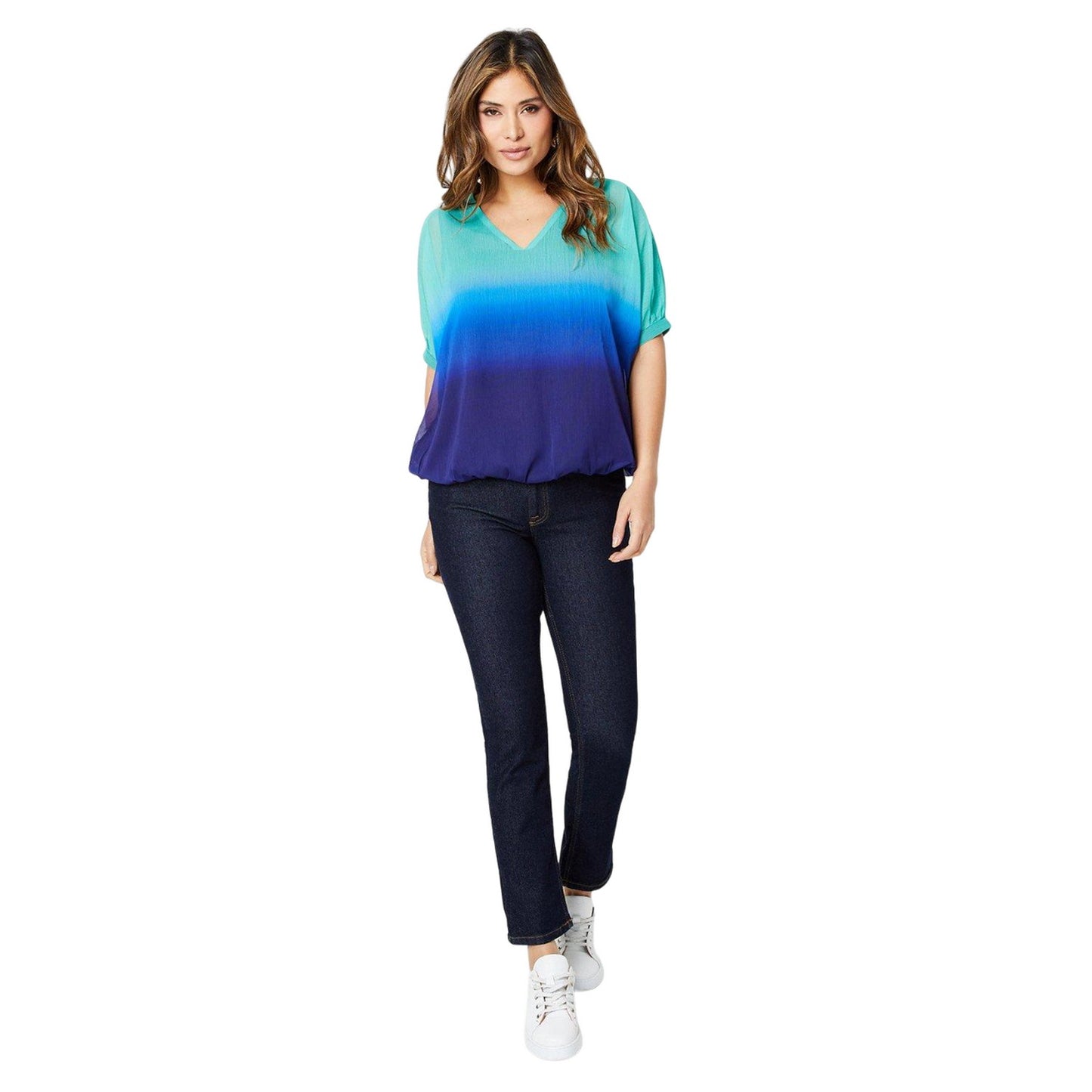 Aqua - Side - Principles Womens-Ladies Ombre Bubble Hem Top