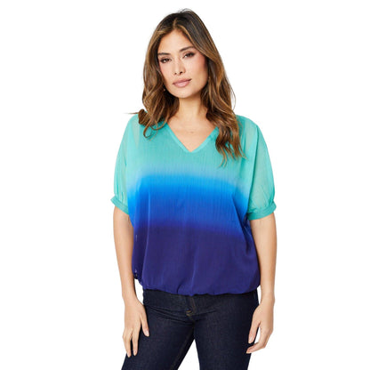 Aqua - Front - Principles Womens-Ladies Ombre Bubble Hem Top