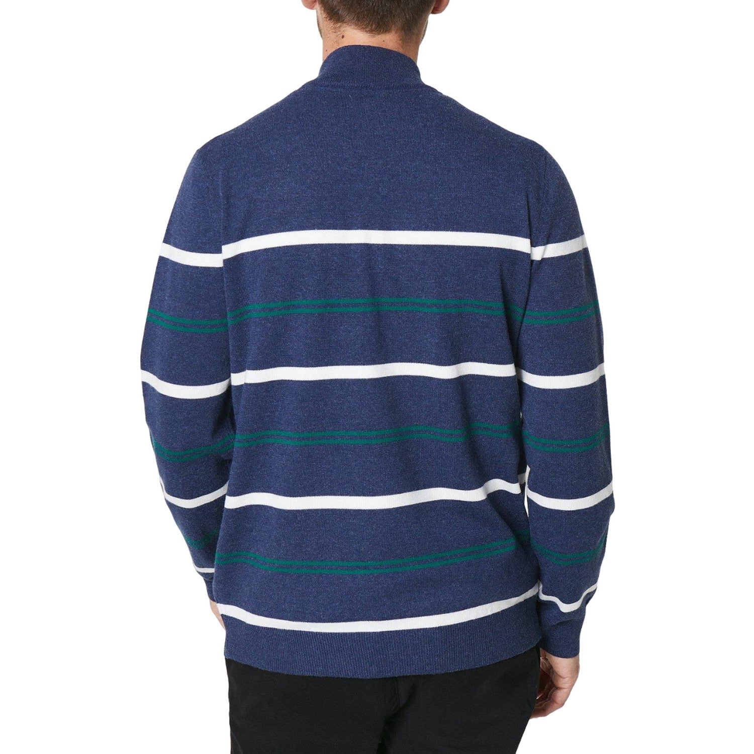 Navy - Back - Maine Mens Multi Stripe Half Zip Sweatshirt