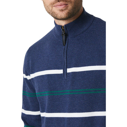Navy - Side - Maine Mens Multi Stripe Half Zip Sweatshirt
