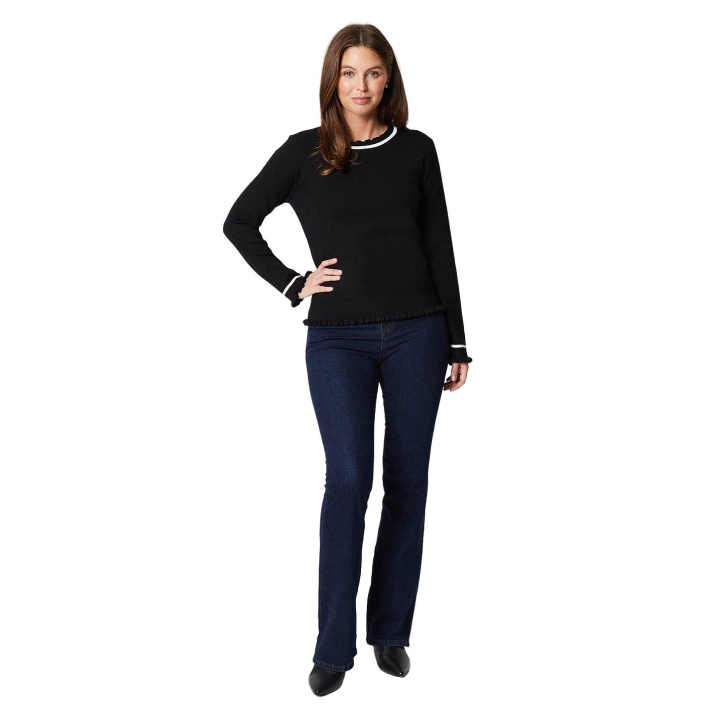 Monochrome - Side - Principles Womens-Ladies Tipped Frill Cuff Jumper