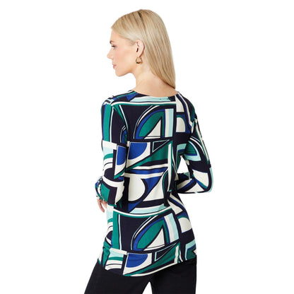 Green - Back - Principles Womens-Ladies Geometric Jersey Twist Neck Top