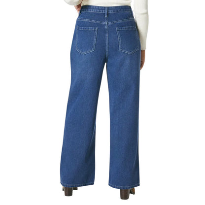 Dark Blue - Back - Principles Womens-Ladies Petite Wide Leg Jeans