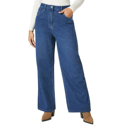 Dark Blue - Front - Principles Womens-Ladies Petite Wide Leg Jeans