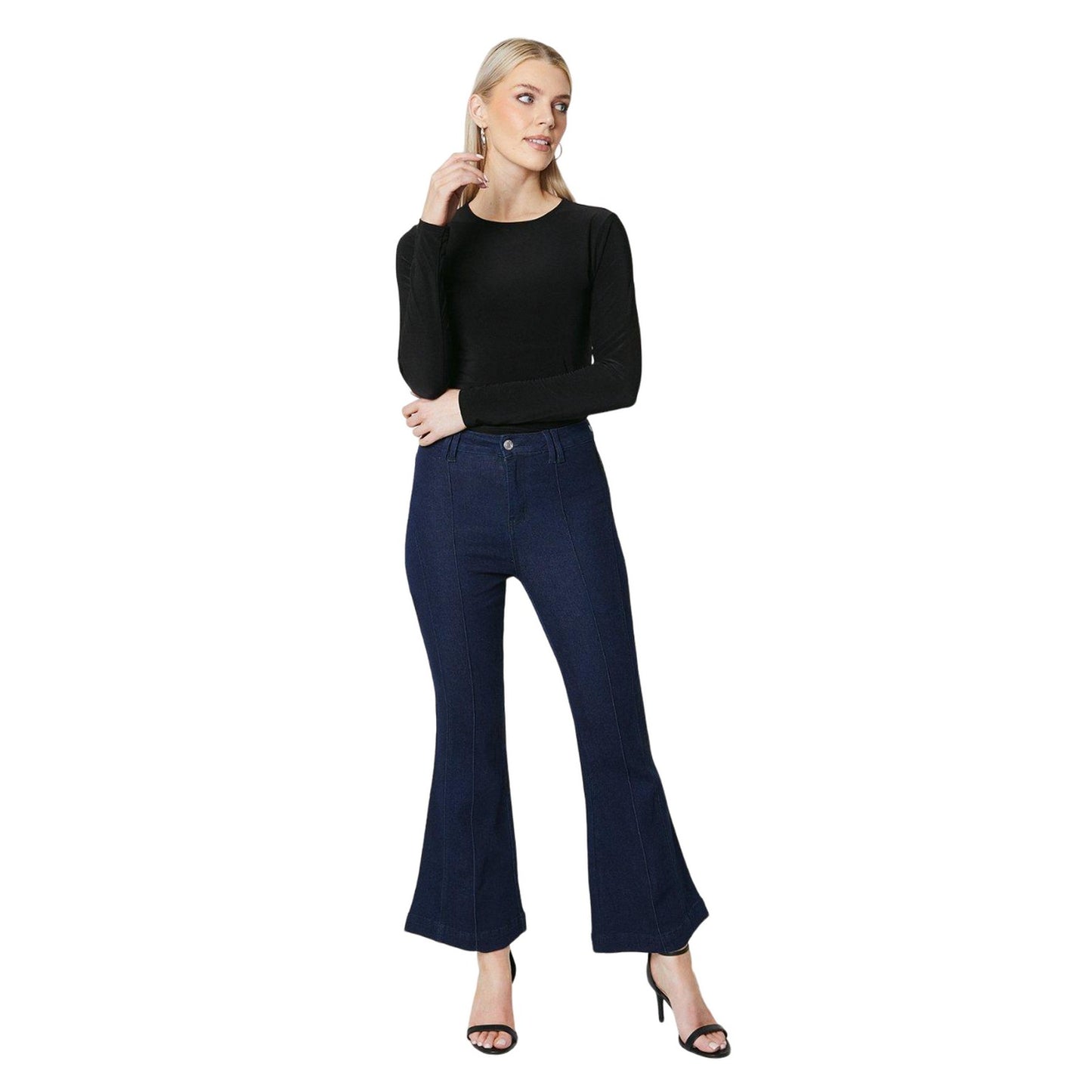 Indigo - Side - Principles Womens-Ladies Flared Hem Petite Jeans