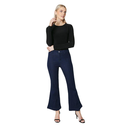 Indigo - Side - Principles Womens-Ladies Flared Hem Petite Jeans