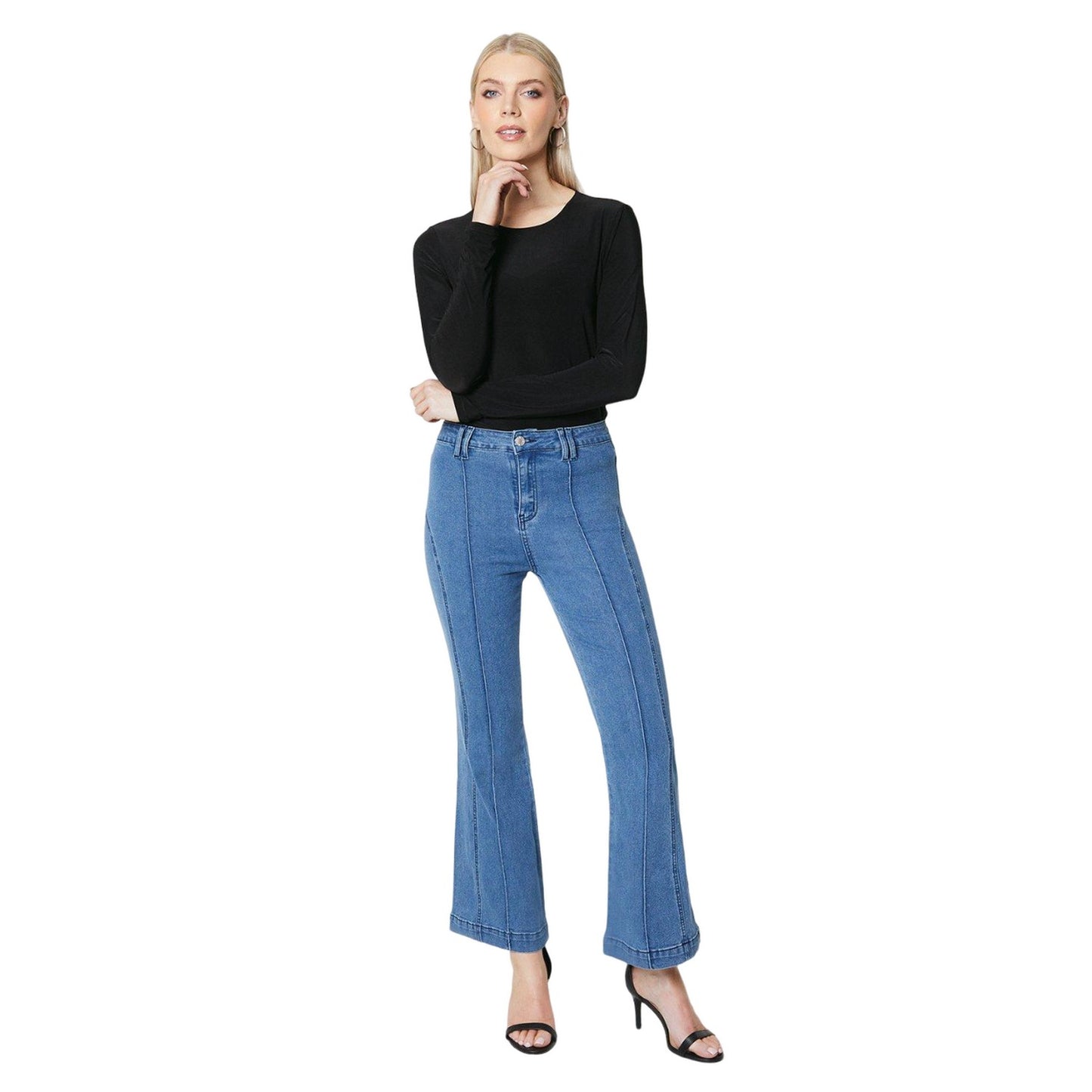 Mid Wash - Side - Principles Womens-Ladies Flared Hem Petite Jeans