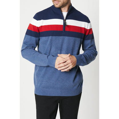 Blue - Front - Maine Mens Nautical Stripe Half Zip Sweatshirt