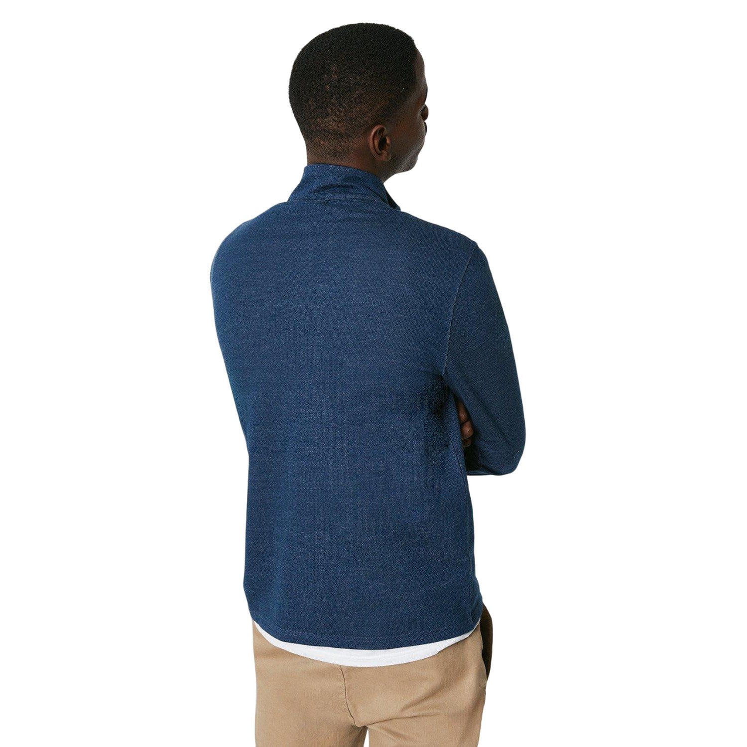 Blue - Back - Maine Mens Denim Look Zip Neck Pullover