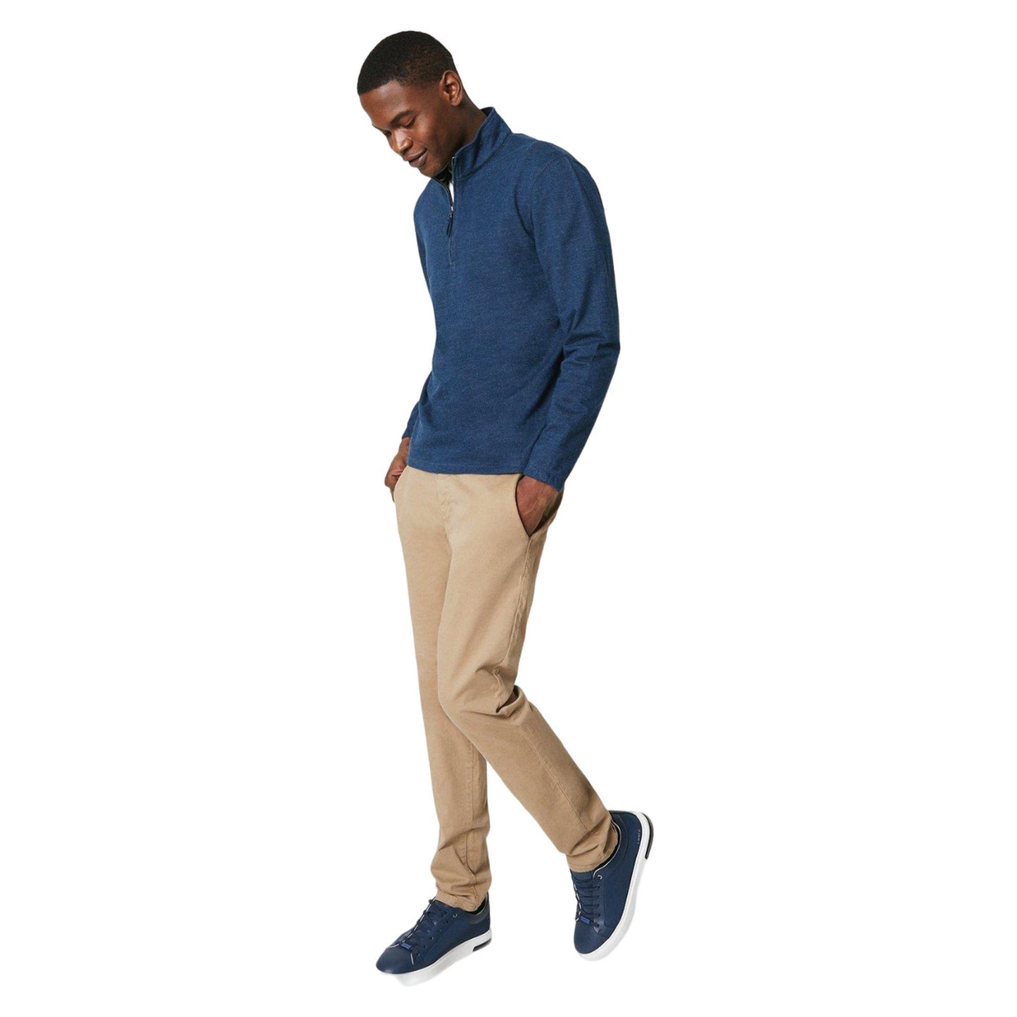 Blue - Side - Maine Mens Denim Look Zip Neck Pullover