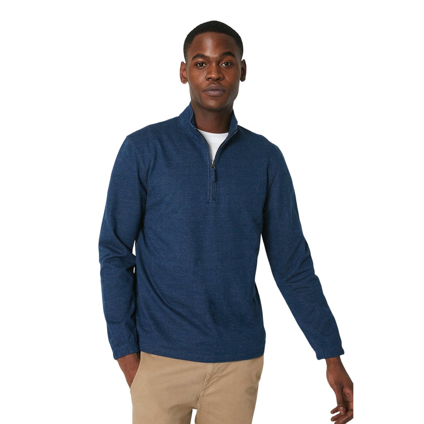 Blue - Front - Maine Mens Denim Look Zip Neck Pullover