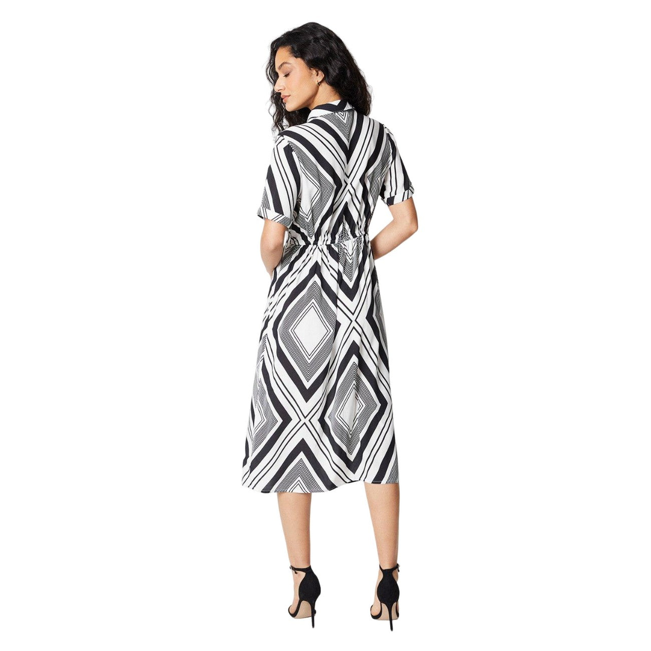 Monochrome - Back - Principles Womens-Ladies Geometric Drape Detail Shirt Dress