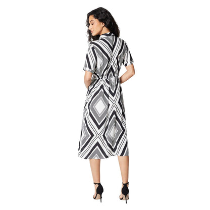 Monochrome - Back - Principles Womens-Ladies Geometric Drape Detail Shirt Dress