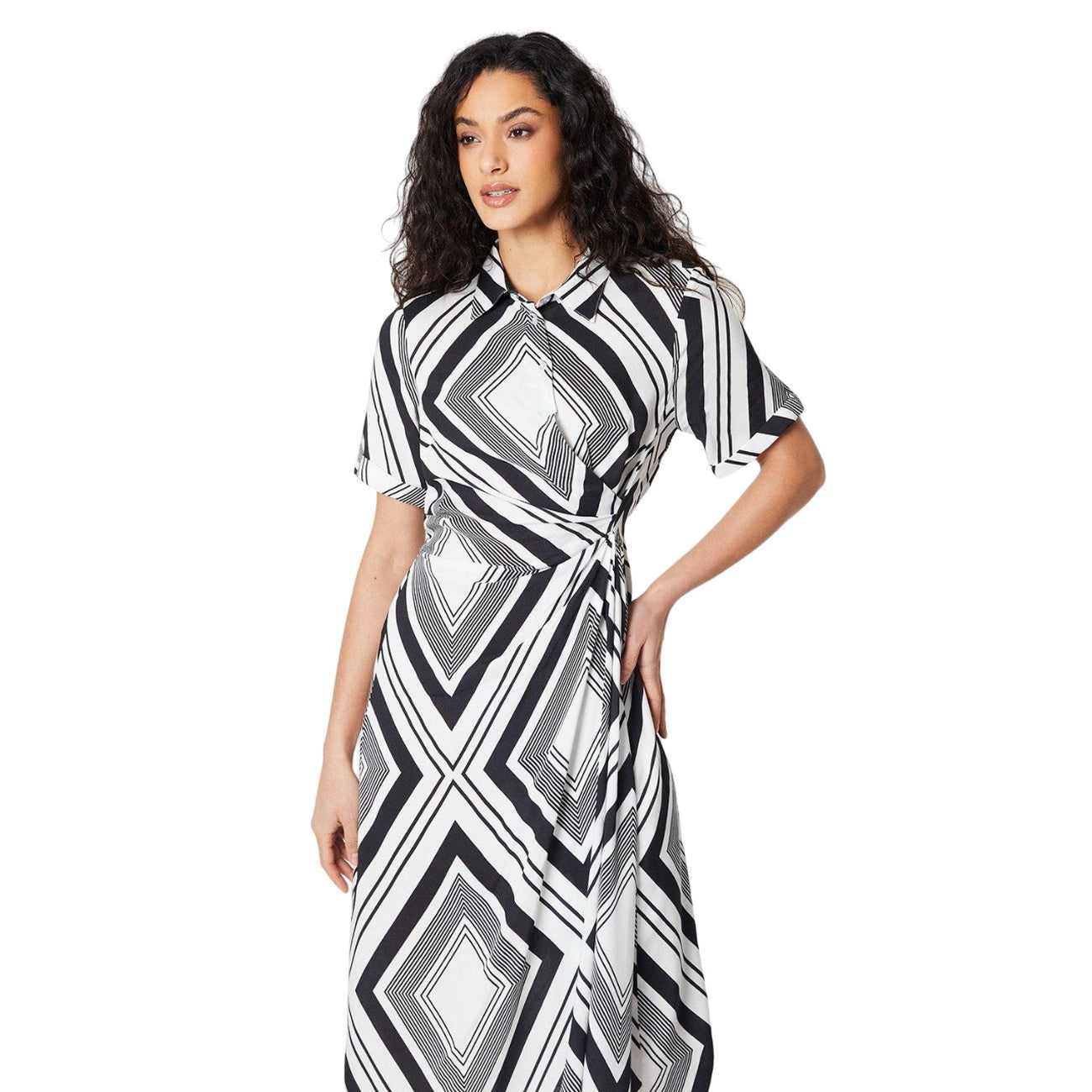Monochrome - Side - Principles Womens-Ladies Geometric Drape Detail Shirt Dress