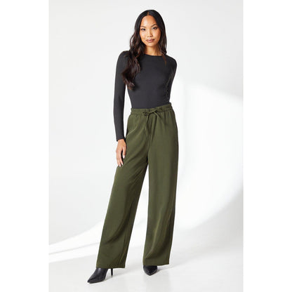 Khaki Green - Front - Principles Womens-Ladies Drawstring Waist Wide Leg Trousers