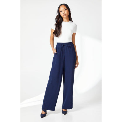 Navy - Front - Principles Womens-Ladies Drawstring Waist Wide Leg Trousers