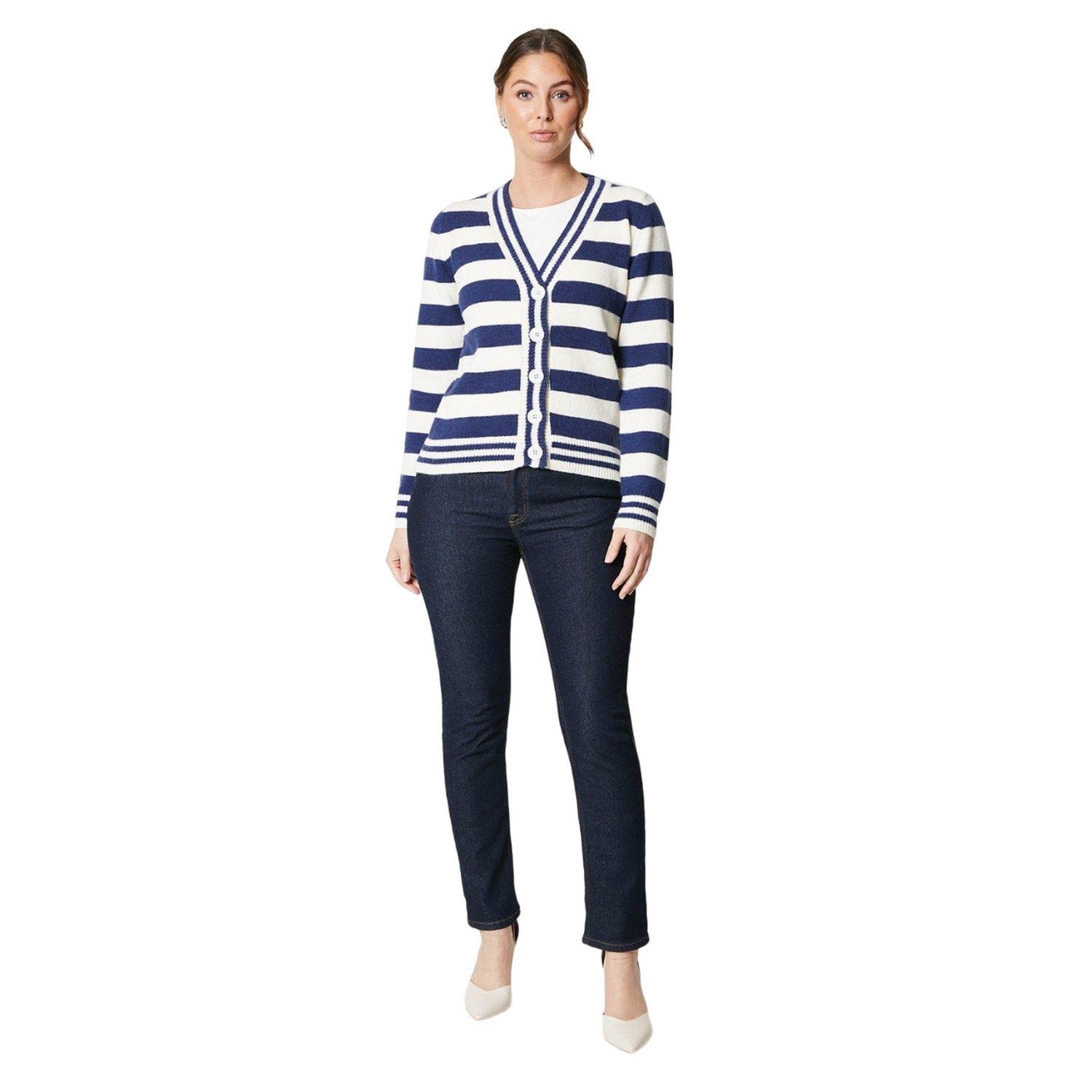Ivory - Side - Principles Womens-Ladies Striped Button Front Cardigan