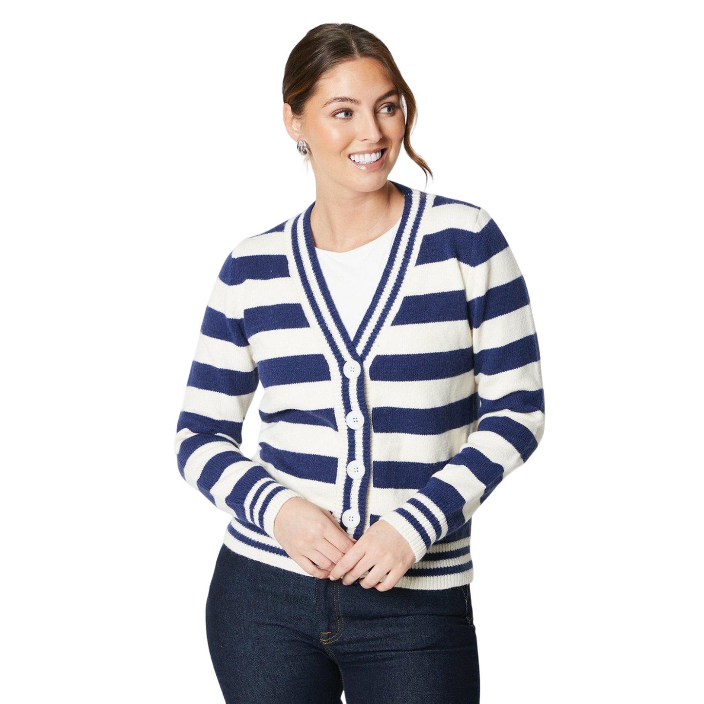 Ivory - Front - Principles Womens-Ladies Striped Button Front Cardigan