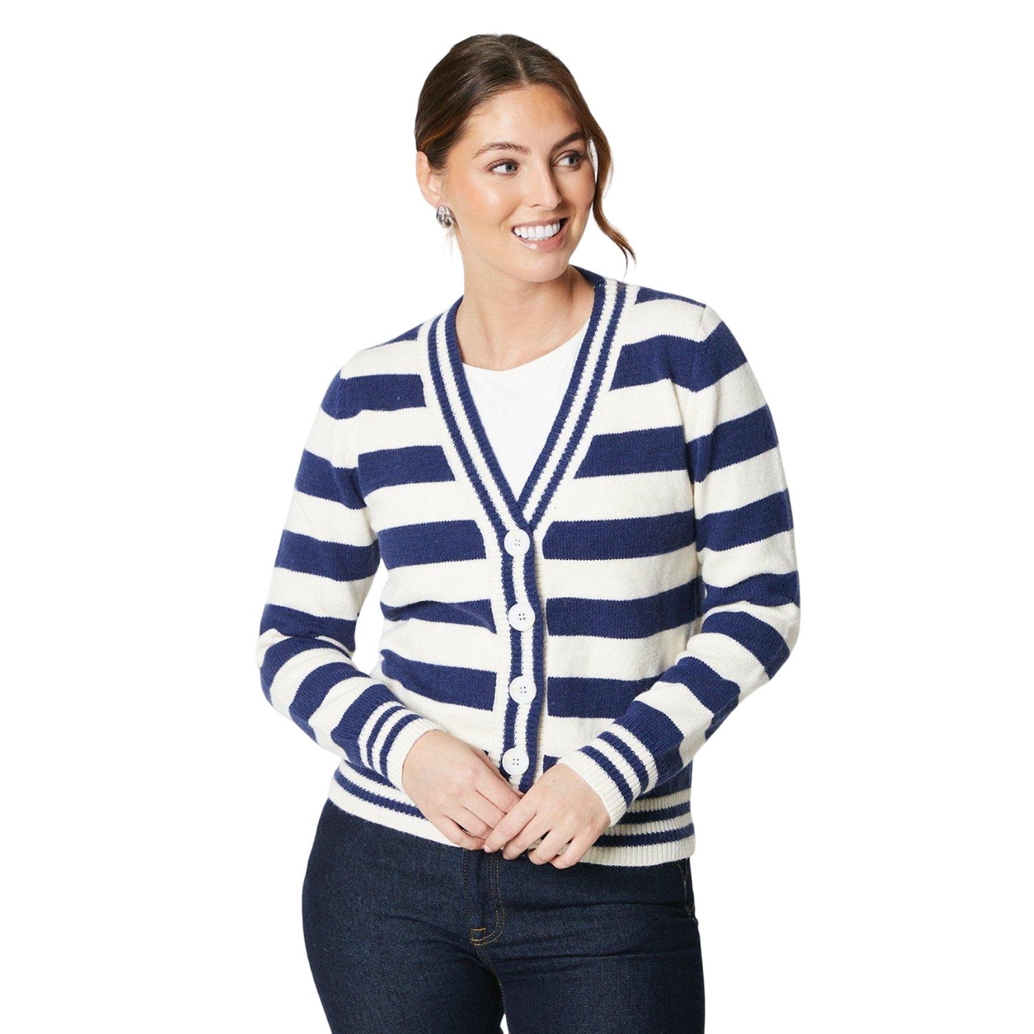 Ivory - Front - Principles Womens-Ladies Striped Button Front Cardigan