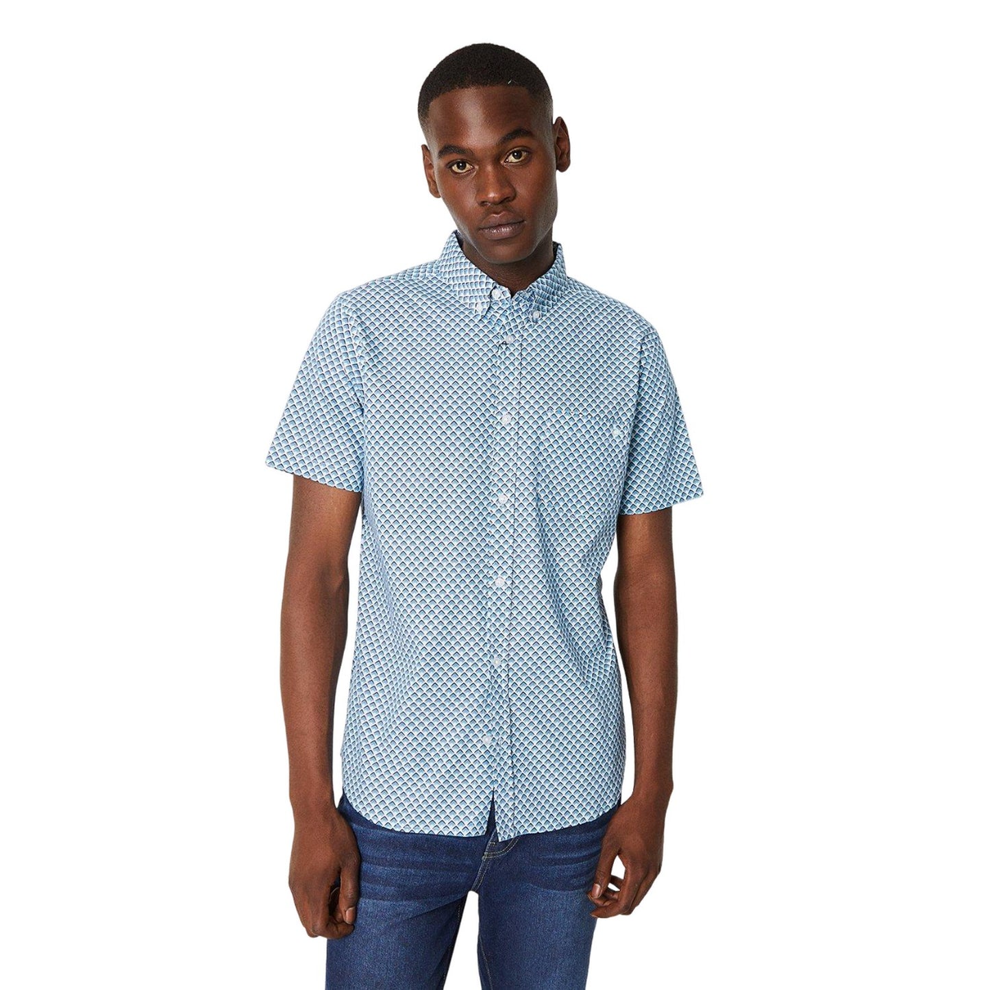 Navy - Front - Maine Mens Arrow Print Short-Sleeved Shirt