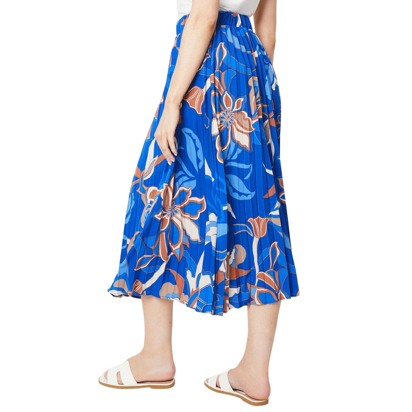 Cobalt - Back - Principles Womens-Ladies Abstract Floral Pleated Midi Skirt