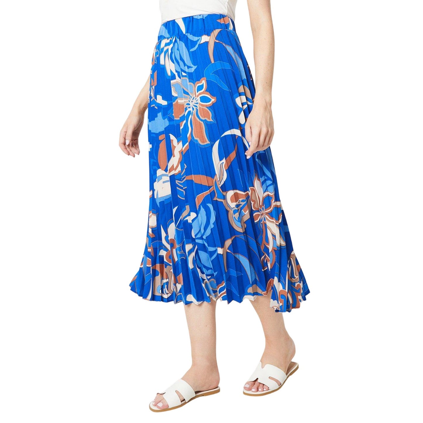 Cobalt - Front - Principles Womens-Ladies Abstract Floral Pleated Midi Skirt