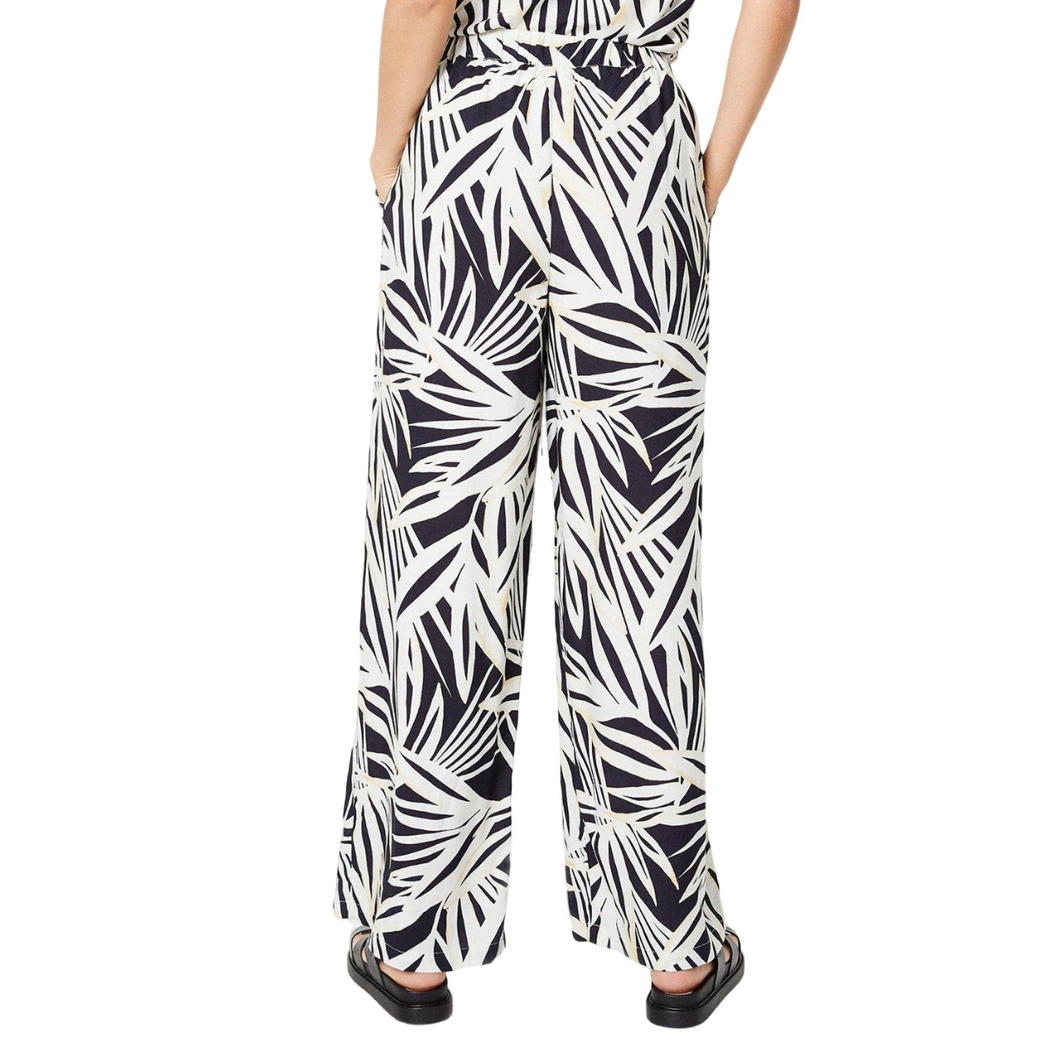 Monochrome - Back - Principles Womens-Ladies Palm Print Pull-On Wide Leg Trousers
