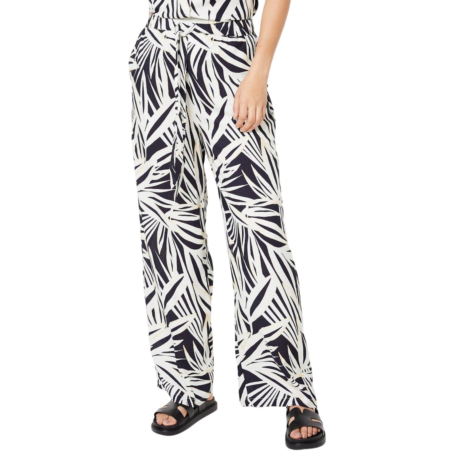 Monochrome - Front - Principles Womens-Ladies Palm Print Pull-On Wide Leg Trousers