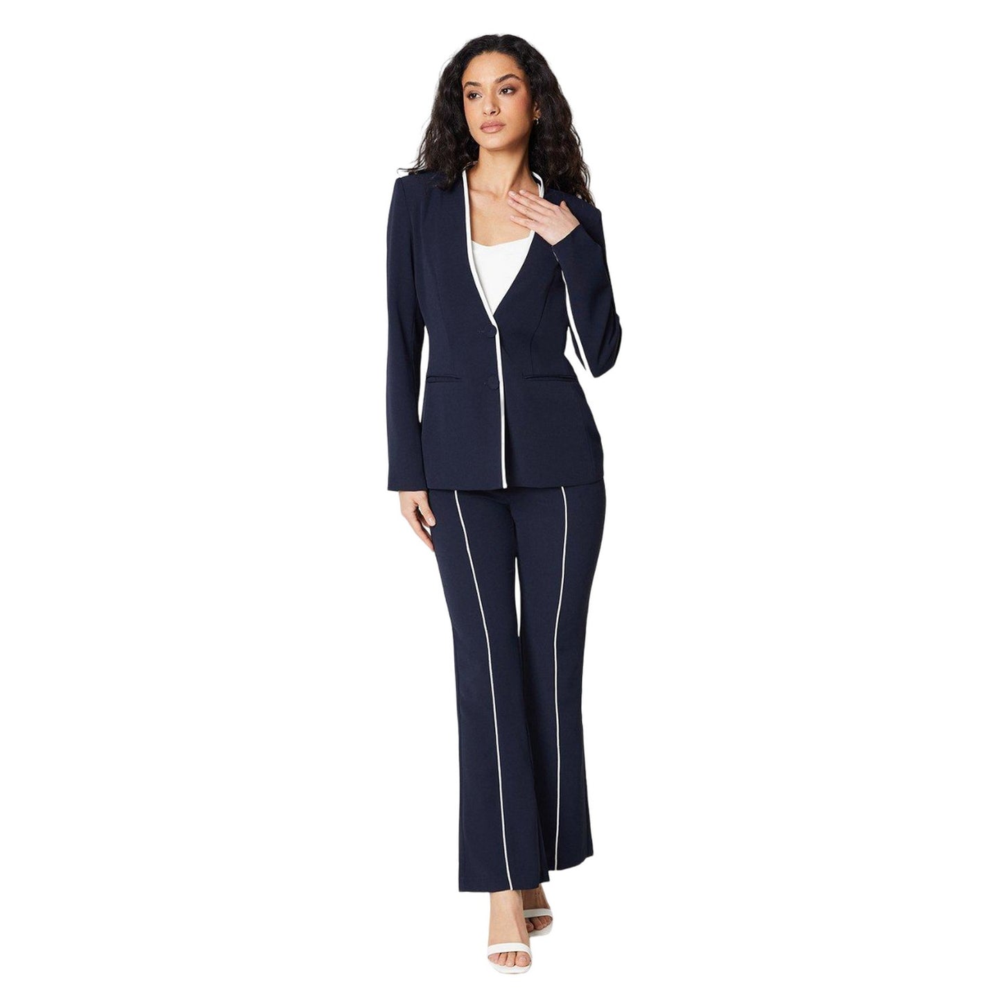 Navy - Side - Principles Womens-Ladies Piped Bootcut Trousers