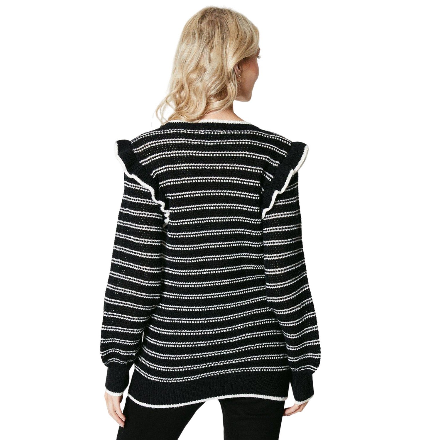 Black - Back - Principles Womens-Ladies Stripe Frill Tunic