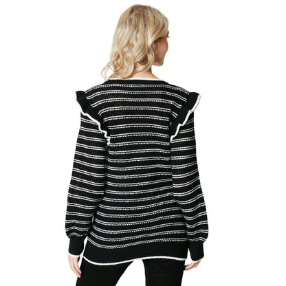 Black - Back - Principles Womens-Ladies Stripe Frill Tunic