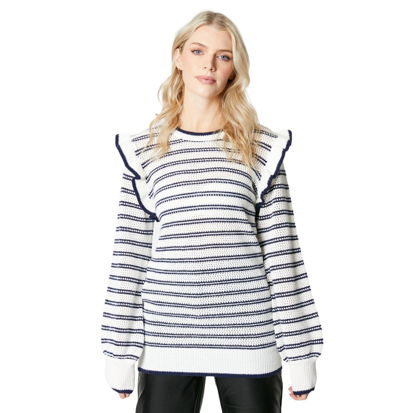 Ivory - Front - Principles Womens-Ladies Stripe Frill Tunic
