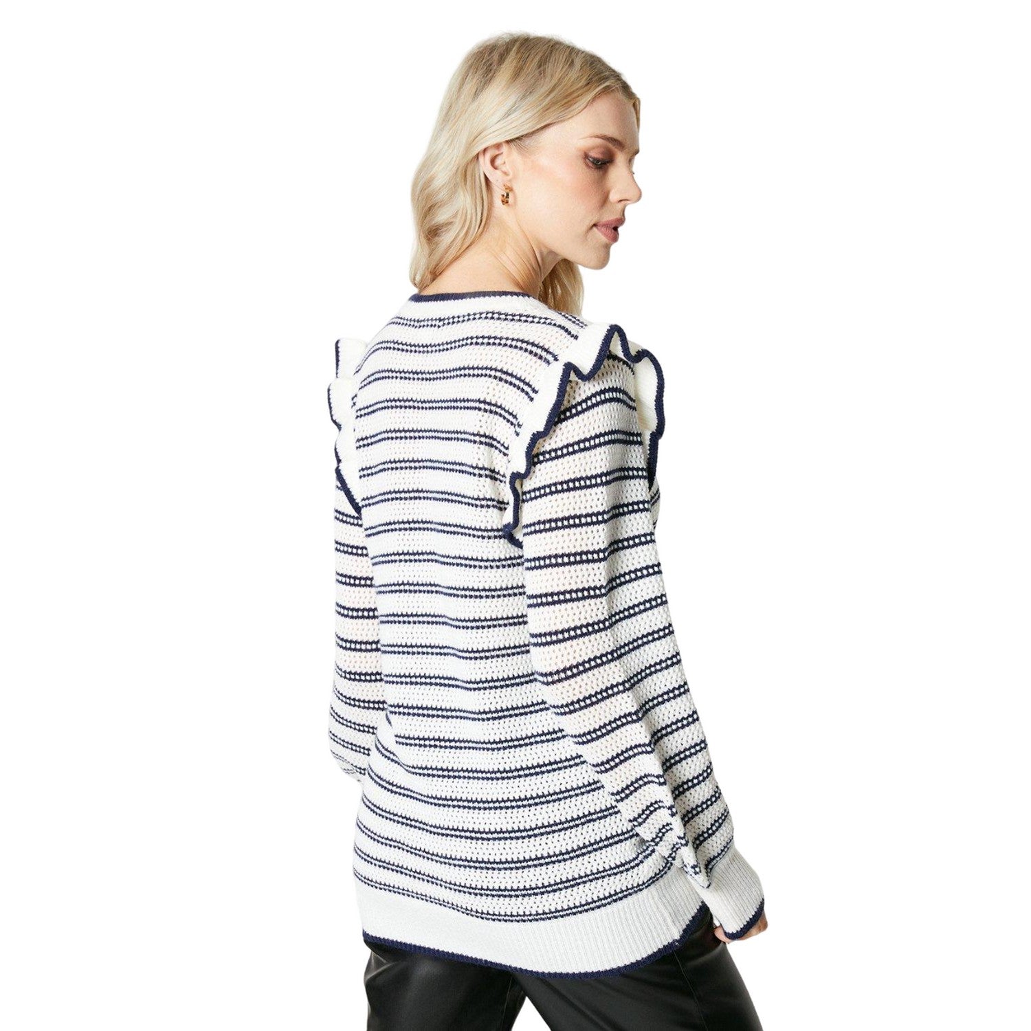 Ivory - Back - Principles Womens-Ladies Stripe Frill Tunic