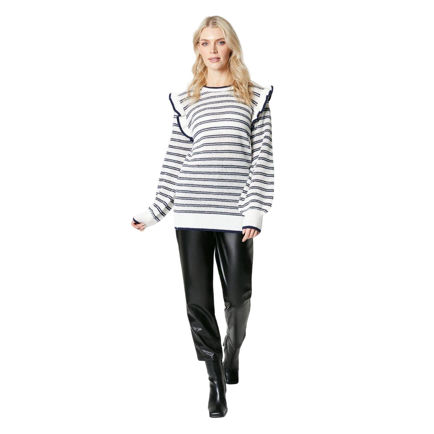 Ivory - Side - Principles Womens-Ladies Stripe Frill Tunic