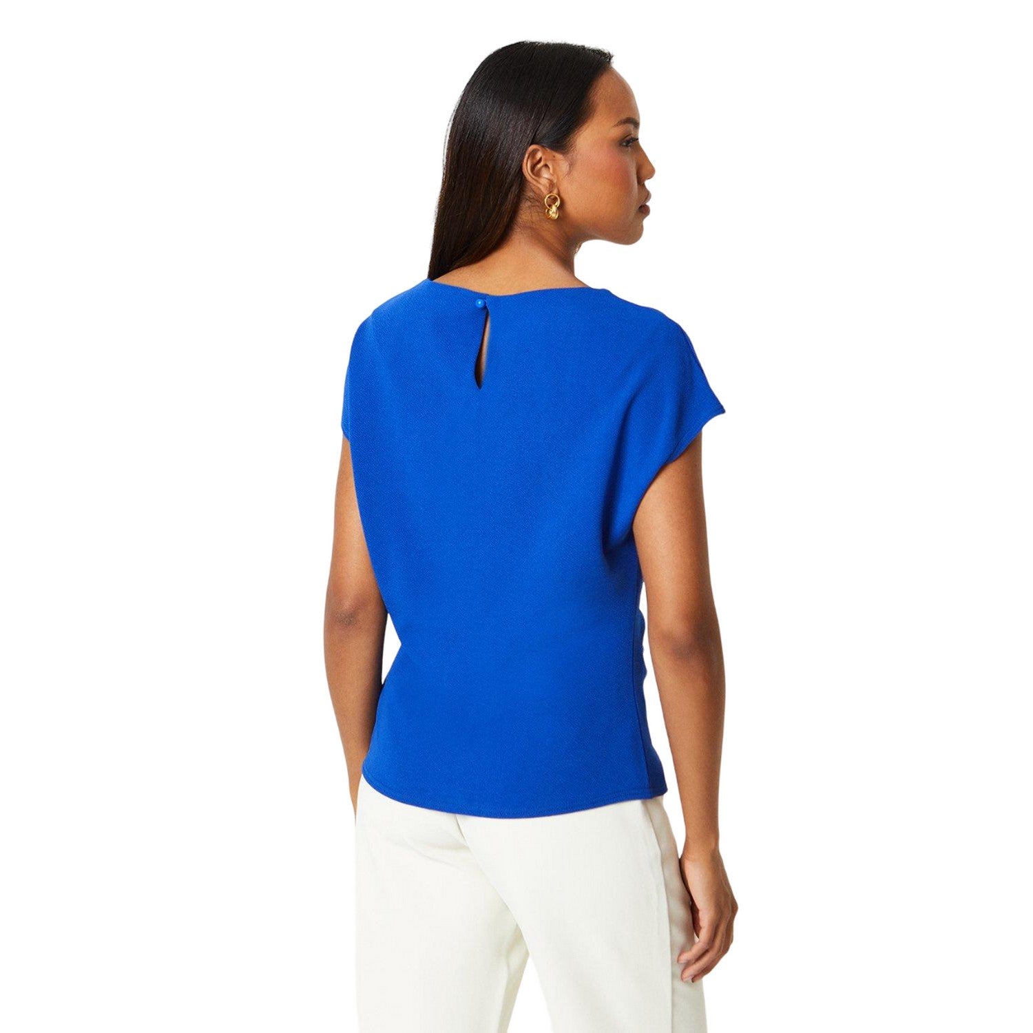 Blue - Back - Principles Womens-Ladies Textured Jersey Ruched Front Top