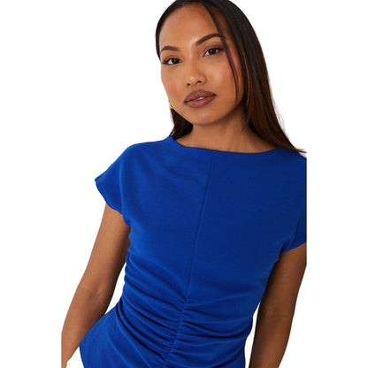 Blue - Side - Principles Womens-Ladies Textured Jersey Ruched Front Top